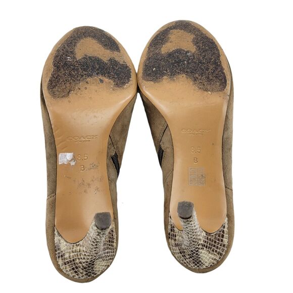 Coach Seneca Tan Suede Ankle Booties Snake Print Stiletto Heel Size 8.5 - Picture 7 of 9